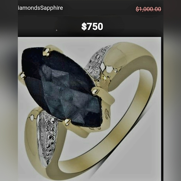 Womans 14K Yellow Gold , Diamond, AAA 2.5CT Sapphire Ring - Picture 1 of 9